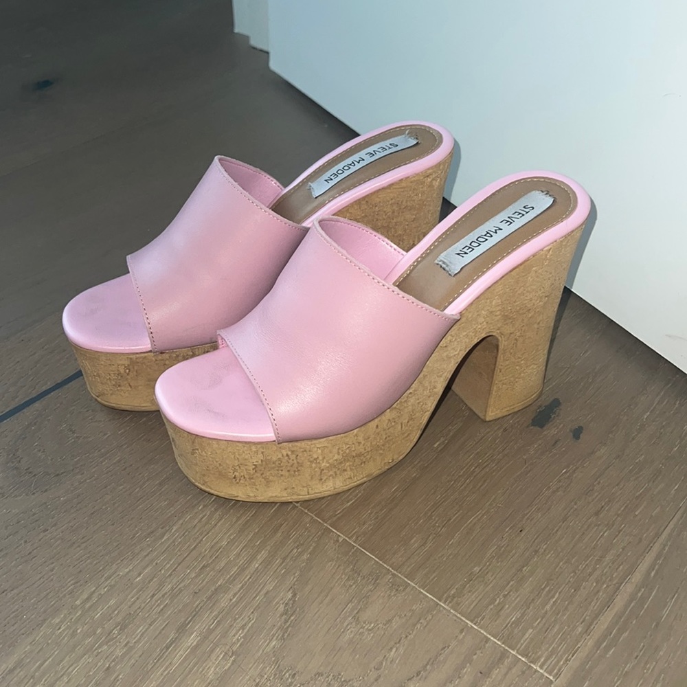 Steve Madden Women’s Mardi Pink Leather Heeled Sandal (Size 9)
